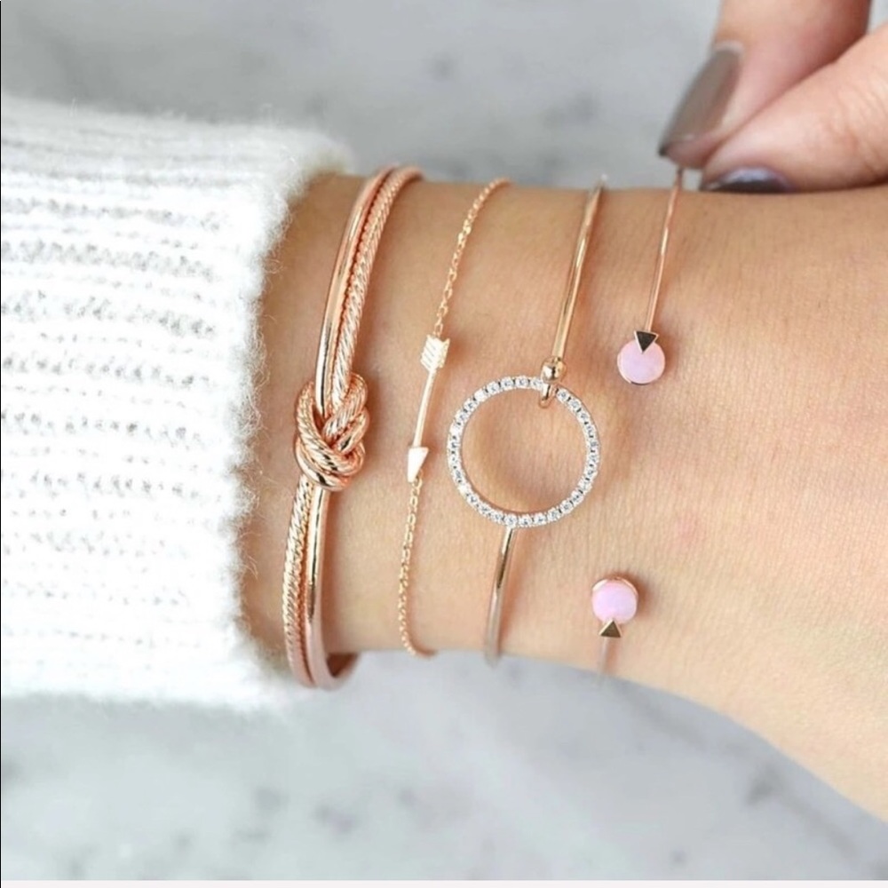 Gold Knot Arrow Rhinestone Bracelet Set